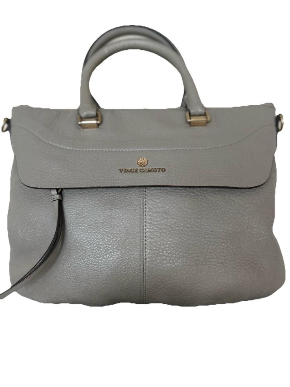 Vince Camuto Dean Driftwood Gray Pebbled Satchel Crossbody Bag Expandable